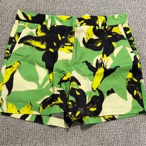 Dries Van Noten Green Floral-Print Bermuda Shorts
